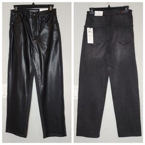 NWT Blue Revival Black Mixed Fabric Vegan Leather Denim Straight Leg Pants Sz 26